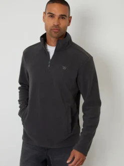 Threadbare Gris - Sweat-shirt quart zippé en micropolaire Clearance