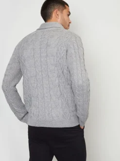 Threadbare Gris - Cable Knit Shawl Collar Cardigan With Wool Best