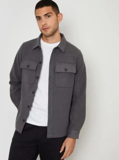 Threadbare Gris - Veste-chemise à boutons en laine et fausse fourrure Online