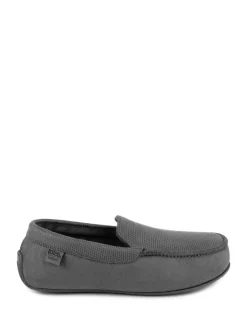 Totes Gris - Mens Isotoner Square Patterned Smart Moccasin Slippers Clearance