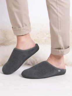 Totes Gris - Mens Isotoner Swept Back Popcorn Mule Slippers New