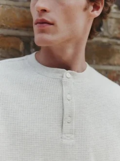 Next Gris - T-shirt manches longues à col mao Discount