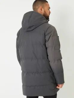 Threadbare Gris - Veste à capuche matelassée, imperméable et longue, de