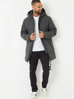 Threadbare Gris - Veste à capuche matelassée, imperméable et longue, de