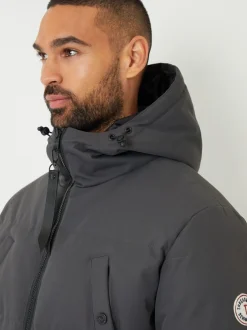 Threadbare Gris - Veste à capuche matelassée, imperméable et longue, de