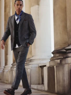 Next Gris - Veste de costume à coupe ajustée en laine mélangée à rayures à chevrons Discount