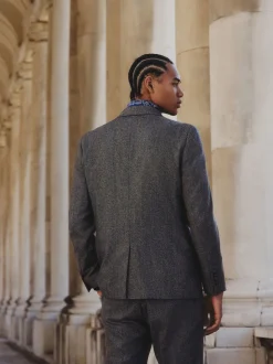 Next Gris - Veste de costume à coupe ajustée en laine mélangée à rayures à chevrons Discount