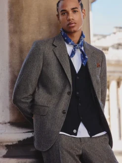 Next Gris - Veste de costume à coupe ajustée en laine mélangée à rayures à chevrons Discount