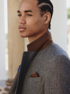 Next Gris - Veste de costume à coupe ajustée en laine mélangée à rayures à chevrons Discount