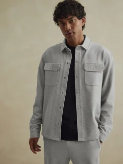 Next - Veste-chemise en jersey sergé à boutons-pression Gris