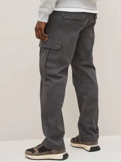 Next - Ajustement droit - Pantalon cargo stretch en coton Gris anthracite Discount