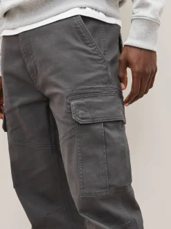 Next - Ajustement droit - Pantalon cargo stretch en coton Gris anthracite Discount