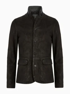 All Saints Gris Anthracite - Blazer AllSaints Survey en cuir daim gris double couche Online
