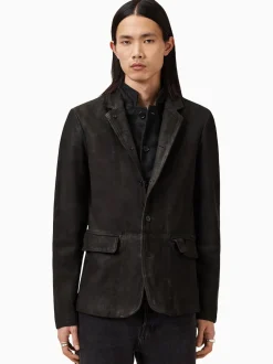 All Saints Gris Anthracite - Blazer AllSaints Survey en cuir daim gris double couche Online