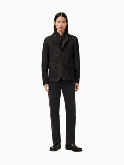 All Saints Gris Anthracite - Blazer AllSaints Survey en cuir daim gris double couche Online