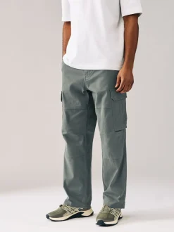 Next Gris anthracite - - Pantalon cargo stretch en coton Coupe ample Sale