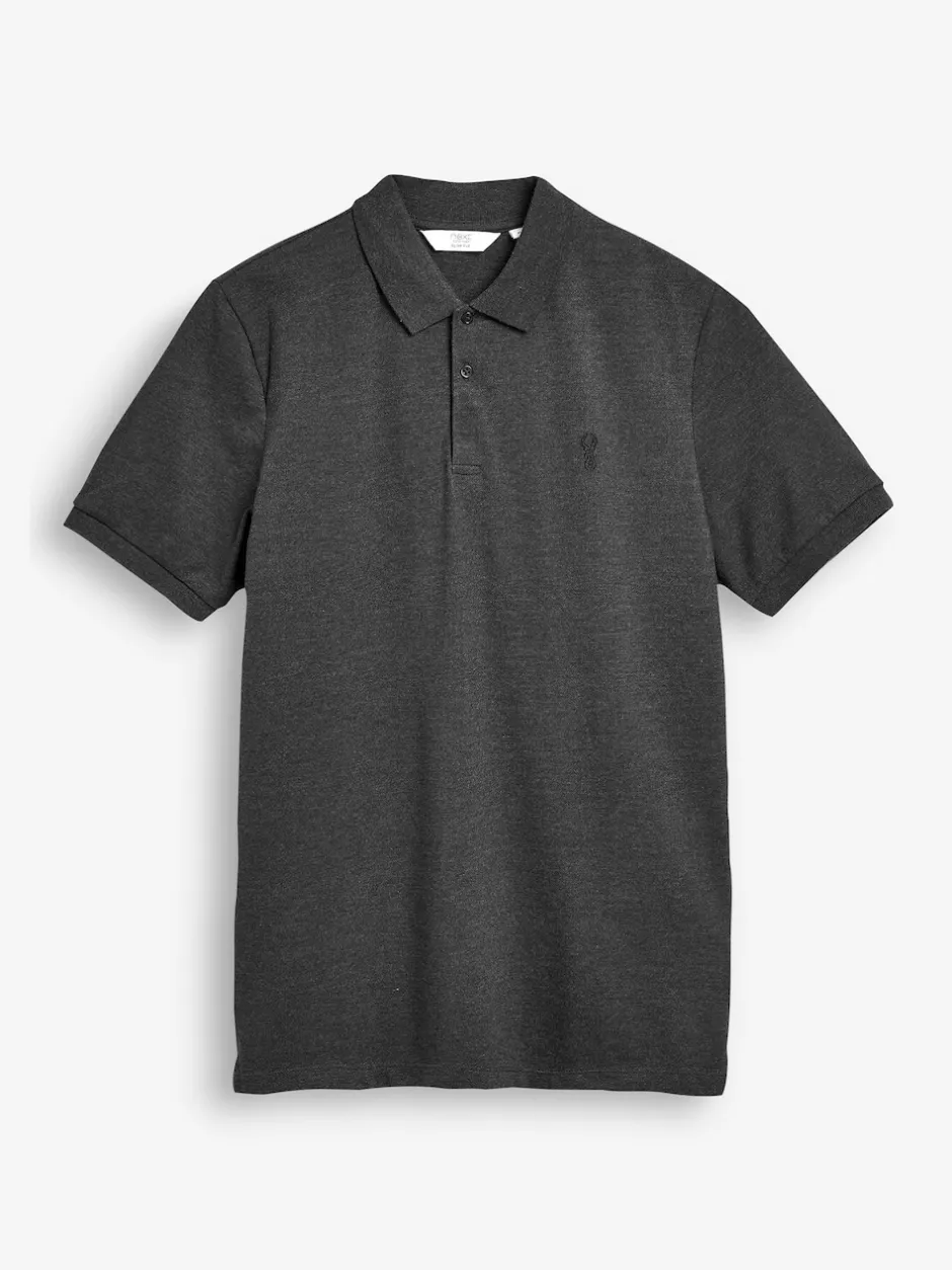 Next - Slim Fit (Slim Fit) - Polo Manches courtes Pique Gris anthracite Best
