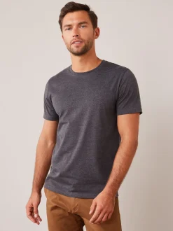 Next - Ajustement régulier - T-shirt Essential Col rond en coton Gris anthracite chiné Discount