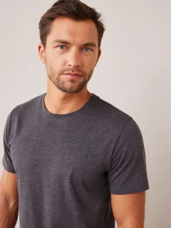 Next - Ajustement régulier - T-shirt Essential Col rond en coton Gris anthracite chiné Discount