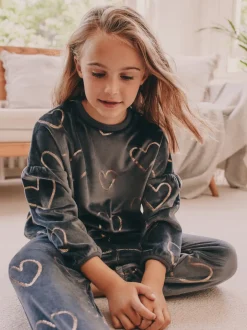 Next - Pyjama en laine polaire (9mths-16yrs) Gris anthracite cœur métallisé Discount