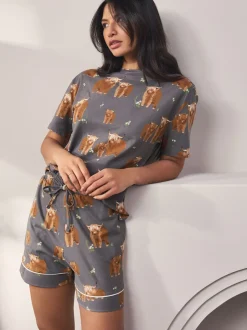 Next Gris anthracite Hamish the Highland Cow - Pyjamas ensemble shorts en 100 % coton Best
