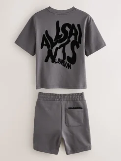 smALLSAINTS Gris anthracite/floqué - Ensemble t-shirt et short en molleton Orlando New