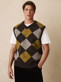 Next Gris anthracite/jaune ocre - Débardeur décontracté à col en V en maille Argyle avec laine Online