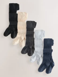 Next Gris avoine noire et bleu marine - Lot de 5 collants en torsades de coton riche Outlet