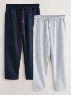 Next Gris chiné/bleu marine - Lot de 2 pantalons de jogging épais à dos brosse droit Sale