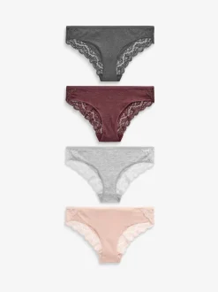 Next - Lot de 4 culottes en coton et dentelle Gris chiné/rose/prune Discount