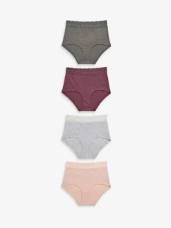 Next - Lot de 4 culottes en coton et dentelle Gris chiné/rose/prune Clearance