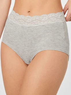 Next - Lot de 4 culottes en coton et dentelle Gris chiné/rose/prune Clearance