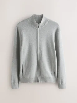 Next Gris clair - Cardigan zippé N.premium coupe classique 100% coton haut de gamme Online