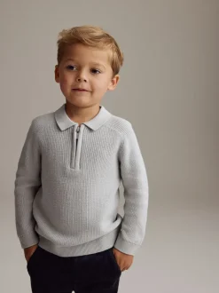Next Gris clair - Manches longues Quarter Zip Knitted Polos (3mths-7yrs) Best