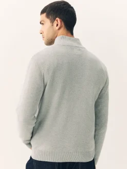 Next - Uni - Pull N.Premium Coupe classique 100% Coton Premium à fermeture éclair Gris clair Clearance