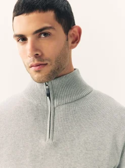 Next - Uni - Pull N.Premium Coupe classique 100% Coton Premium à fermeture éclair Gris clair Clearance