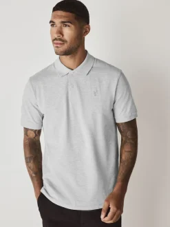 Next - Ajustement régulier - Polo Manches courtes Pique Gris clair chiné Clearance