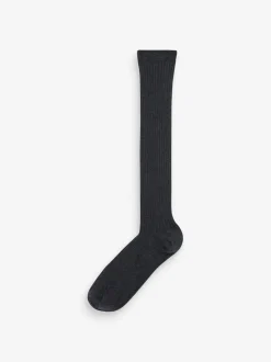 Next Gris côtelée - Paquet de 5 chaussettes à genoux en coton riche Outlet