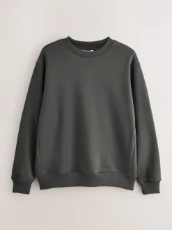 Next - Ajustement régulier - Sweat-shirt épais à Col rond riche en coton Gris d'ardoise Clearance