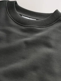 Next - Ajustement régulier - Sweat-shirt épais à Col rond riche en coton Gris d'ardoise Clearance