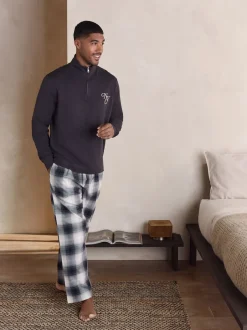 Next Gris d'ardoise - Ensemble pyjama à manches longues brodé à col zippé New