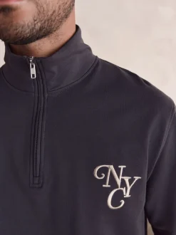 Next Gris d'ardoise - Ensemble pyjama à manches longues brodé à col zippé New