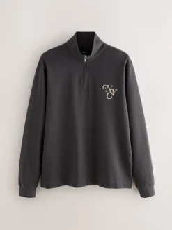 Next Gris d'ardoise - Ensemble pyjama à manches longues brodé à col zippé New