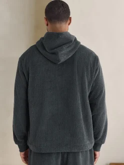 Next Gris d'ardoise - Sweat-shirt à capuche Borg à texture côtelée Discount