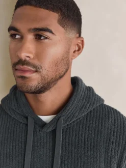 Next Gris d'ardoise - Sweat-shirt à capuche Borg à texture côtelée Discount