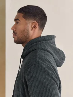 Next Gris d'ardoise - Sweat-shirt à capuche Borg à texture côtelée Discount