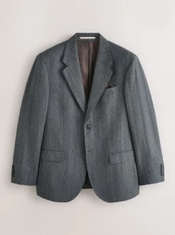 Next Gris de charbon de bois - Veste de costume à chevrons Marzotto 100% laine italienne Coupe classique Online