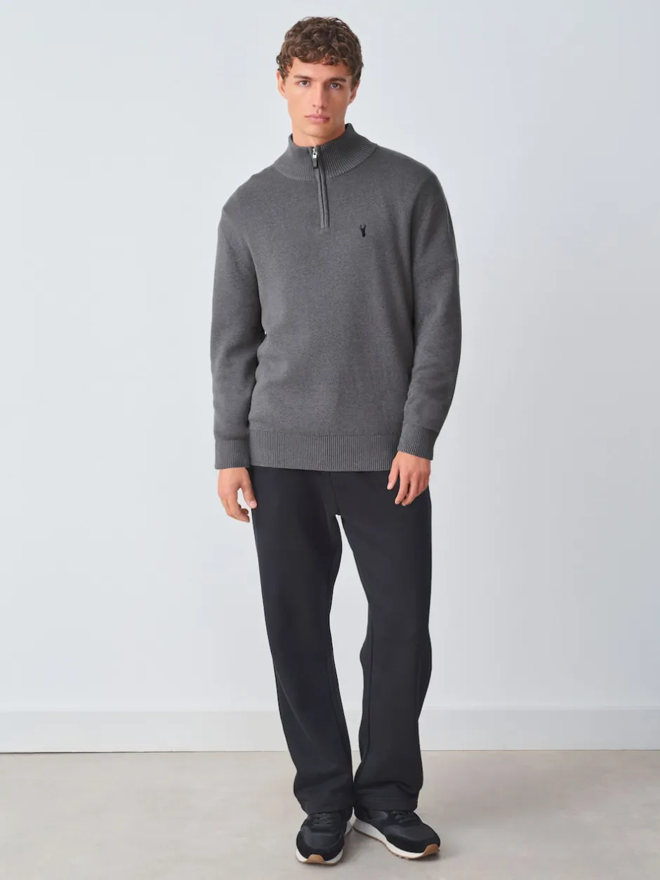 Next Gris de charbon de bois - Logo cerf - Pull N.Premium Coupe classique 100% Coton Premium à fermeture éclair New