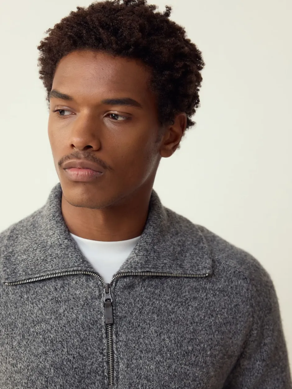 Next Gris de charbon de bois - Pull à encolure zippée en laine Sale