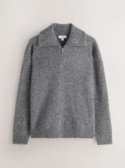 Next Gris de charbon de bois - Pull à encolure zippée en laine Sale